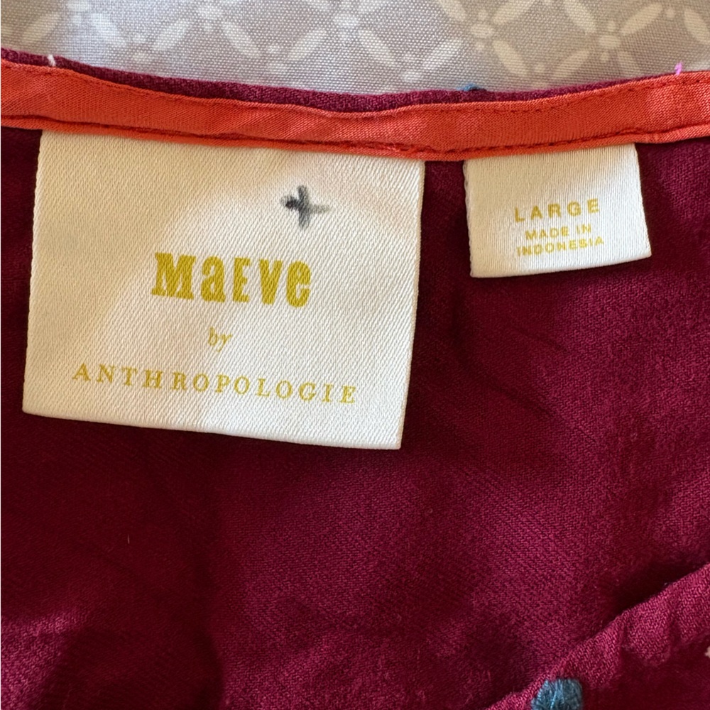 Large Maeve by Anthropologie Dottie Embroidered Blouse Burgundy Polka Dot - Picture 8 of 14
